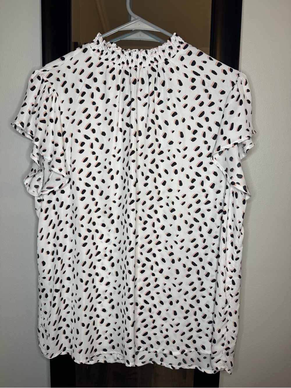 Massini Plus White Blouse with Black and Blush Dot Print 1x
